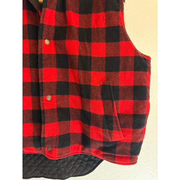 VTG CLAYBROOKE OUTDOORS Wool Blend Flannel Vest | Red Black Checkered | LARGE - Picture 3 of 6